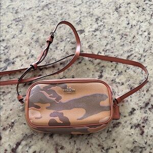 Coach Leather Camo Crossbody in Tan and Pink